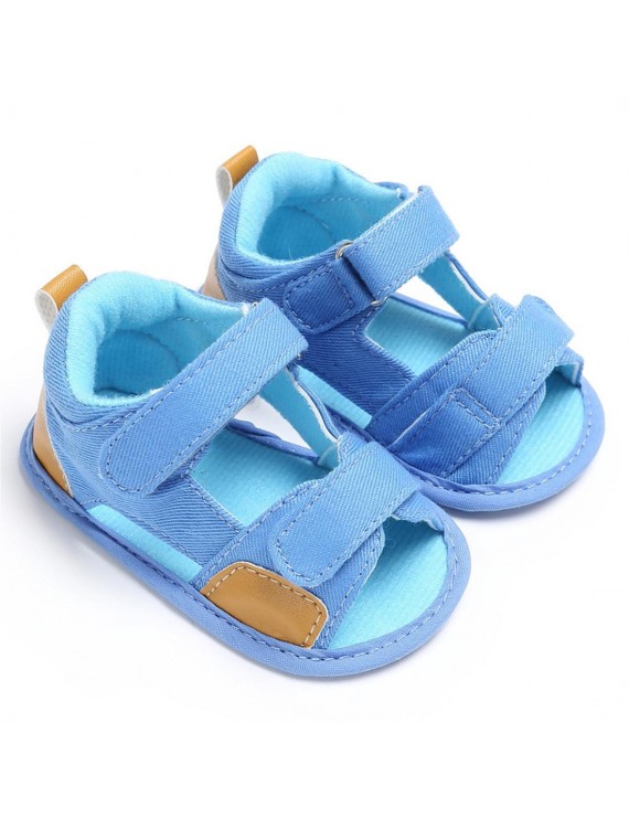 Baby shoes summer 0-1 year old soft soled Velcro perforated breathable baby sandals light blue 12CM/ 40g