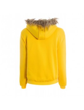 Artificial Wool Embellished Hooded Zipper and Pocket Design Women\'s Cotton Coat