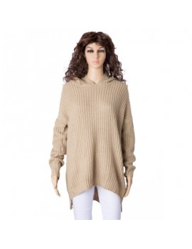 Hooded Long Sleeve Solid Color High-Low Hem Sweater