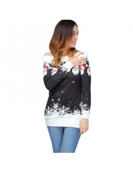 Santa Claus Snowflake Skew Neck Pullover Christmas Sweatshirt