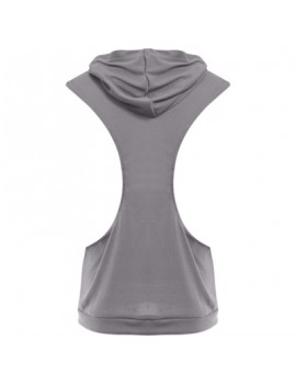 Hooded Sleeveless Front Pocket Solid Color Men T-Shirt