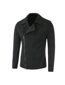 Lapel Collar Diagonal Zipper Geometric Pattern Jacket