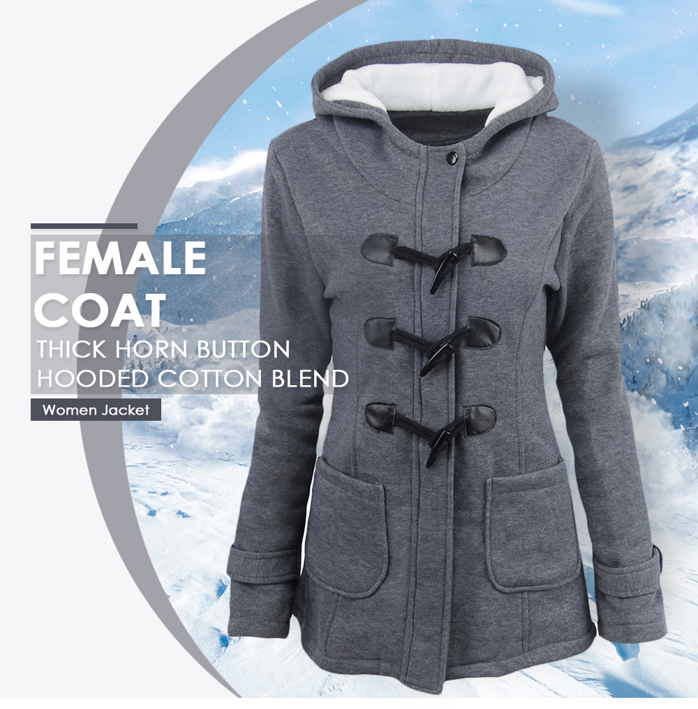 Female Coat Thick Horn Button Hooded Cotton Blend Women Jacket Female Coat Thick Horn Button Hooded Cotton Blend Women Jacket